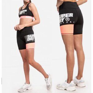 ❤️Superdry Sport Womens Size 6 Active Lifestyle Bike Shorts Logo Black Coral New